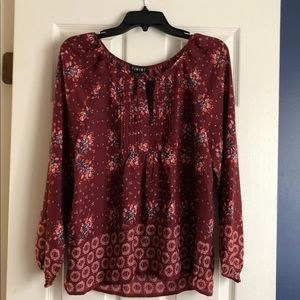 Purple Floral Pleated Blouse